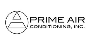 A black and white logo of prime air conditioning