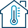 A thermometer is shown in the shape of a house.