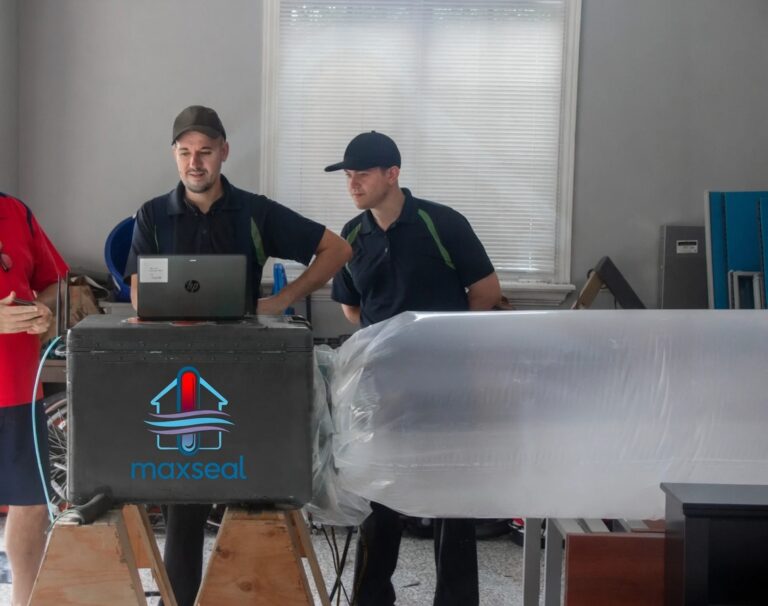 Technicians moving HVAC equipment